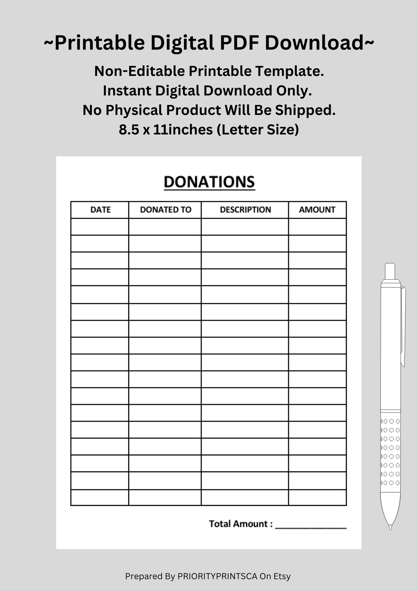 Donation Form Donation Tracker Donation Log Donation Sheet Financial Tracker Printable US Letter Size Digital Download Etsy