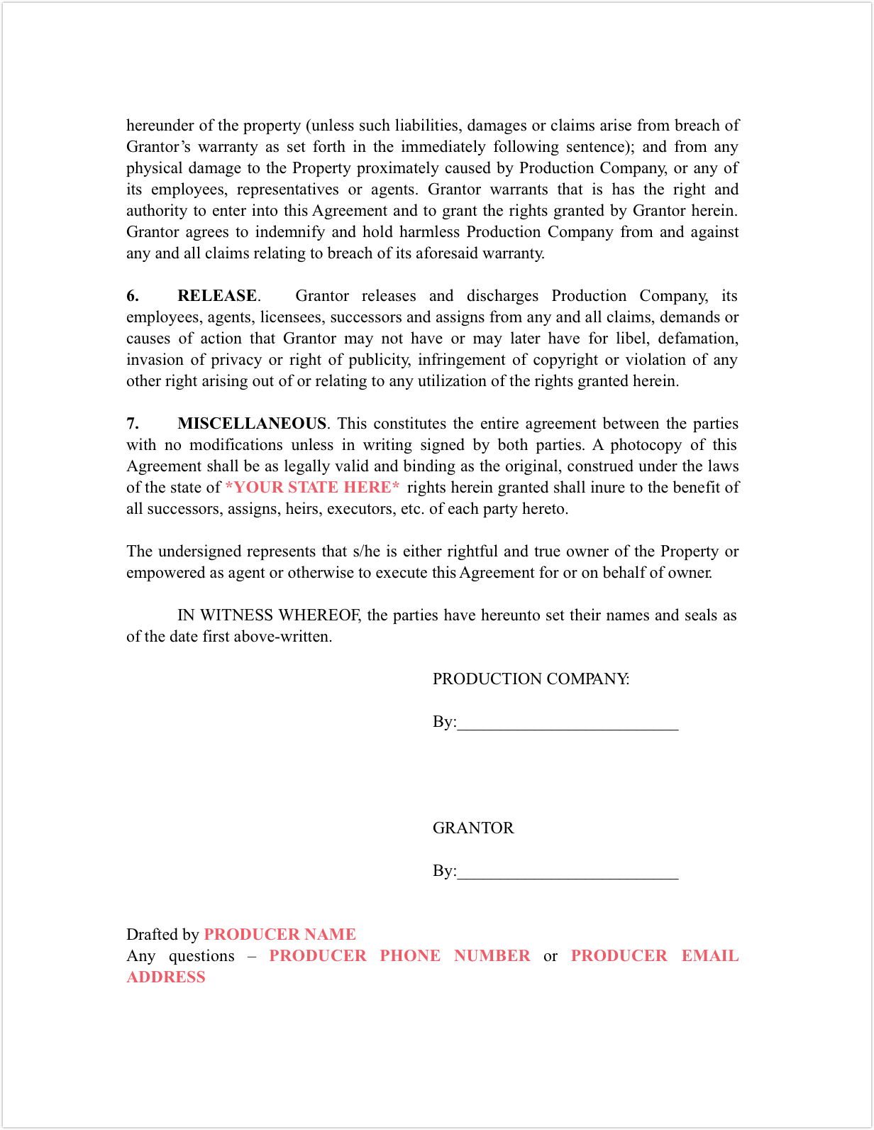 Download FREE Film Location Release Form Template