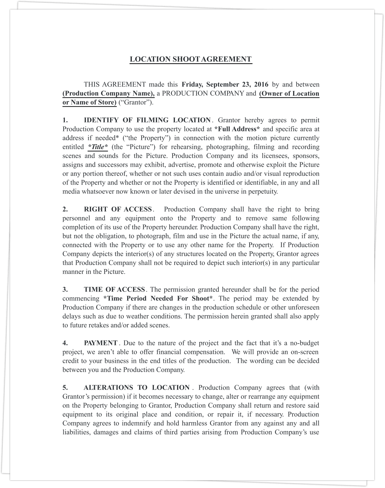 Download FREE Film Location Release Form Template