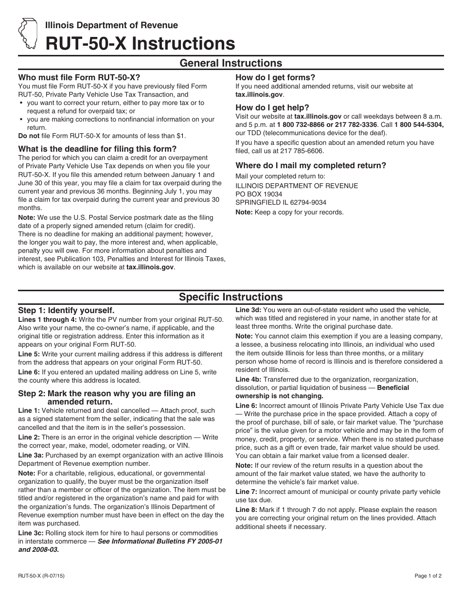 Download Instructions For Form RUT 50 X Amended Private Party Vehicle Use Tax Transaction PDF Templateroller