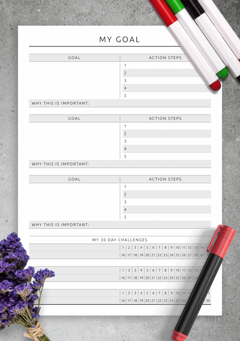 Download Printable My Goal Action Steps PDF