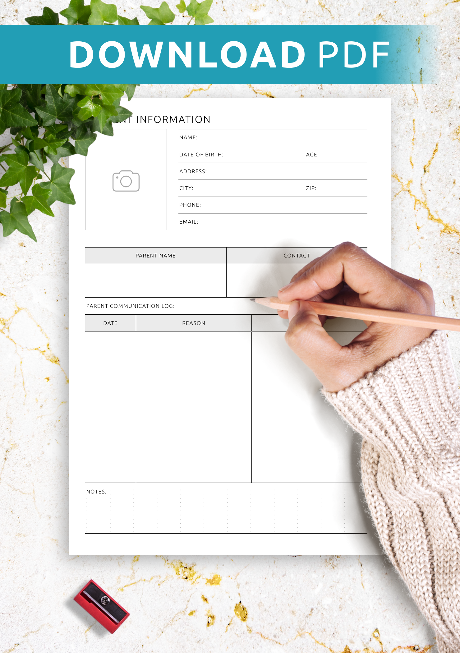 Download Printable Student Information Template PDF