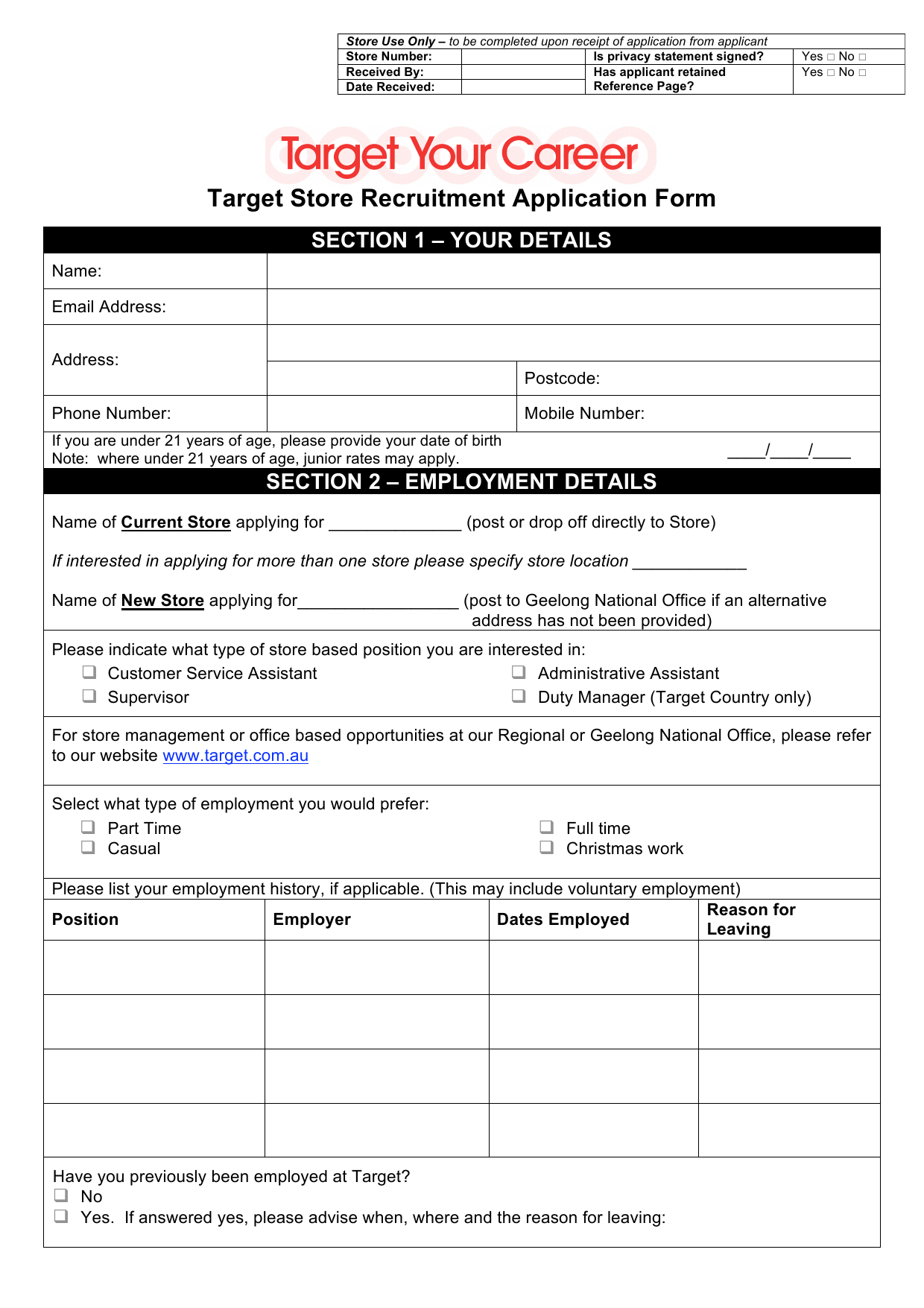 Download Target Job Application Form Careers PDF FreeDownloads Download Target Job Application Form Careers PDF FreeDownloads