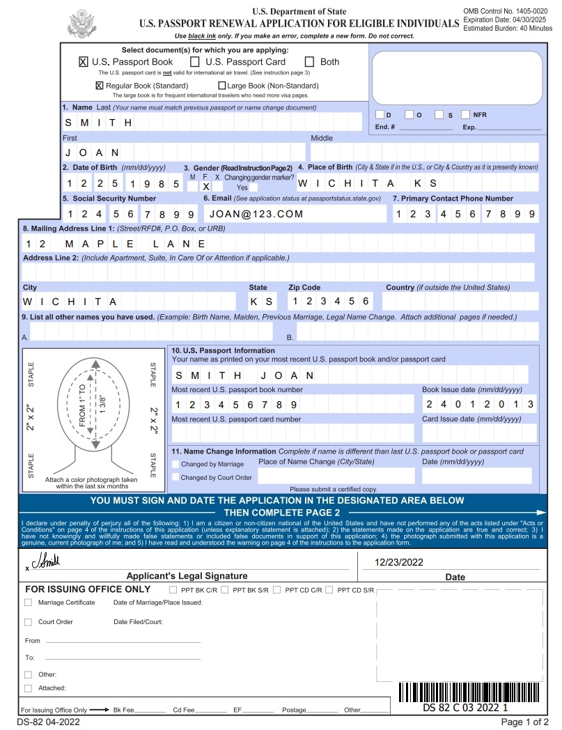 DS 82 Passport Renewal Form How To Fill It Out Examples 