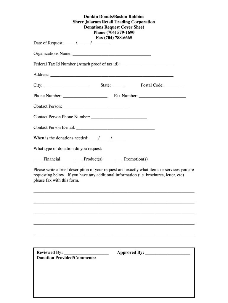 Dunkin Donuts Donation Form Fill Online Printable Fillable Blank PdfFiller