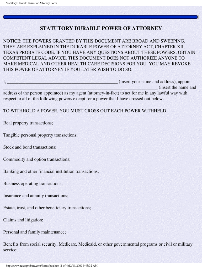 Durable Power Attorney Texas Fill Online Printable Fillable Blank PdfFiller Durable Power Attorney Texas Fill Online Printable Fillable Blank PdfFiller