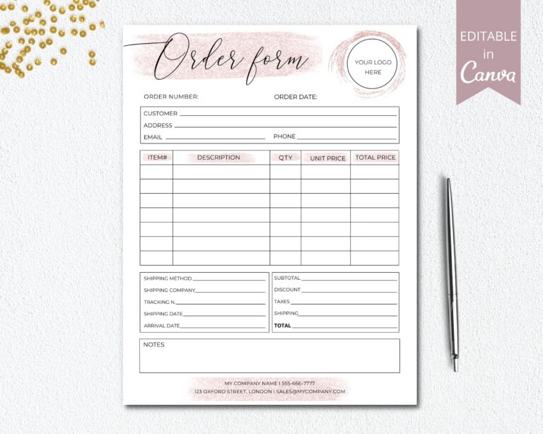 Editable Order Form Small Business Forms Printable Craft Order Forms Order Form Template Business Canva Template DTP 004 Etsy