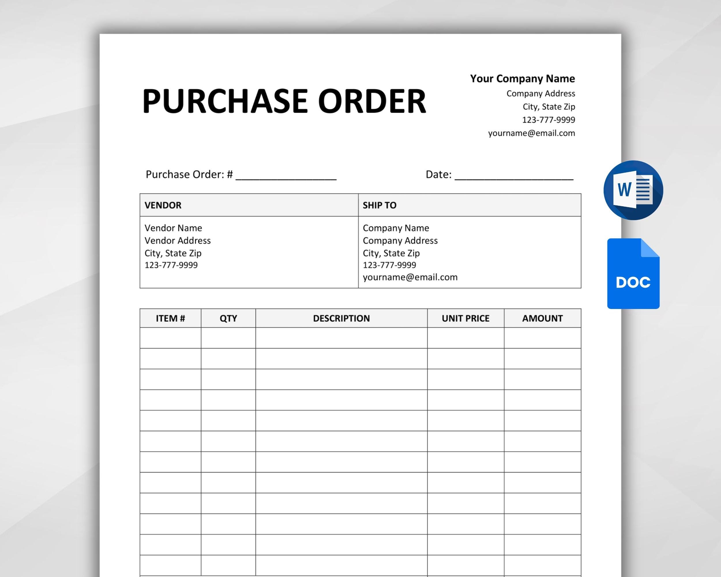 Editable Purchase Order Template Printable PO Form For Small Business Purchase Order Sheet Google Docs Word Instant Download Etsy Editable Purchase Order Template Printable PO Form For Small Business Purchase Order Sheet Google Docs Word Instant Download Etsy