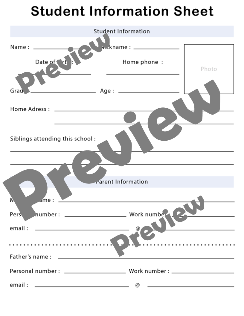 Editable Student Information And Contact Sheet Back To School Essential Form Made By Teachers