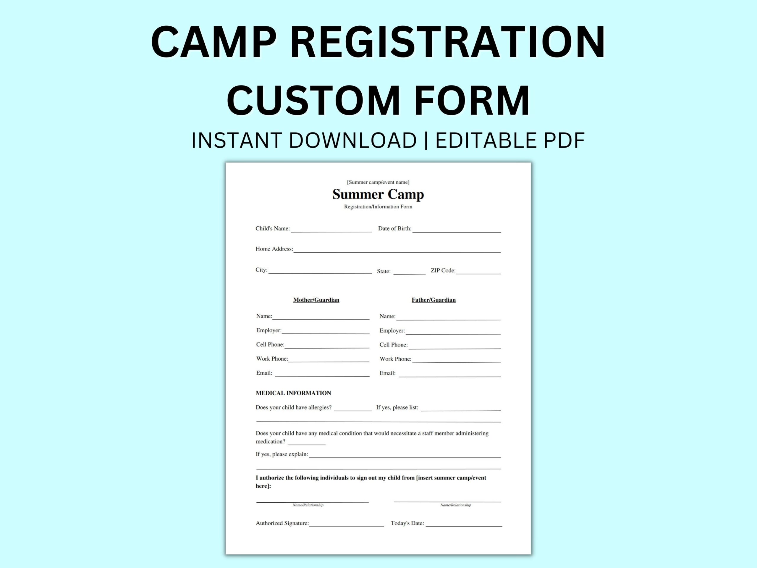Editable Summer Camp Registration Form Medical Information digital Download Etsy Editable Summer Camp Registration Form Medical Information digital Download Etsy