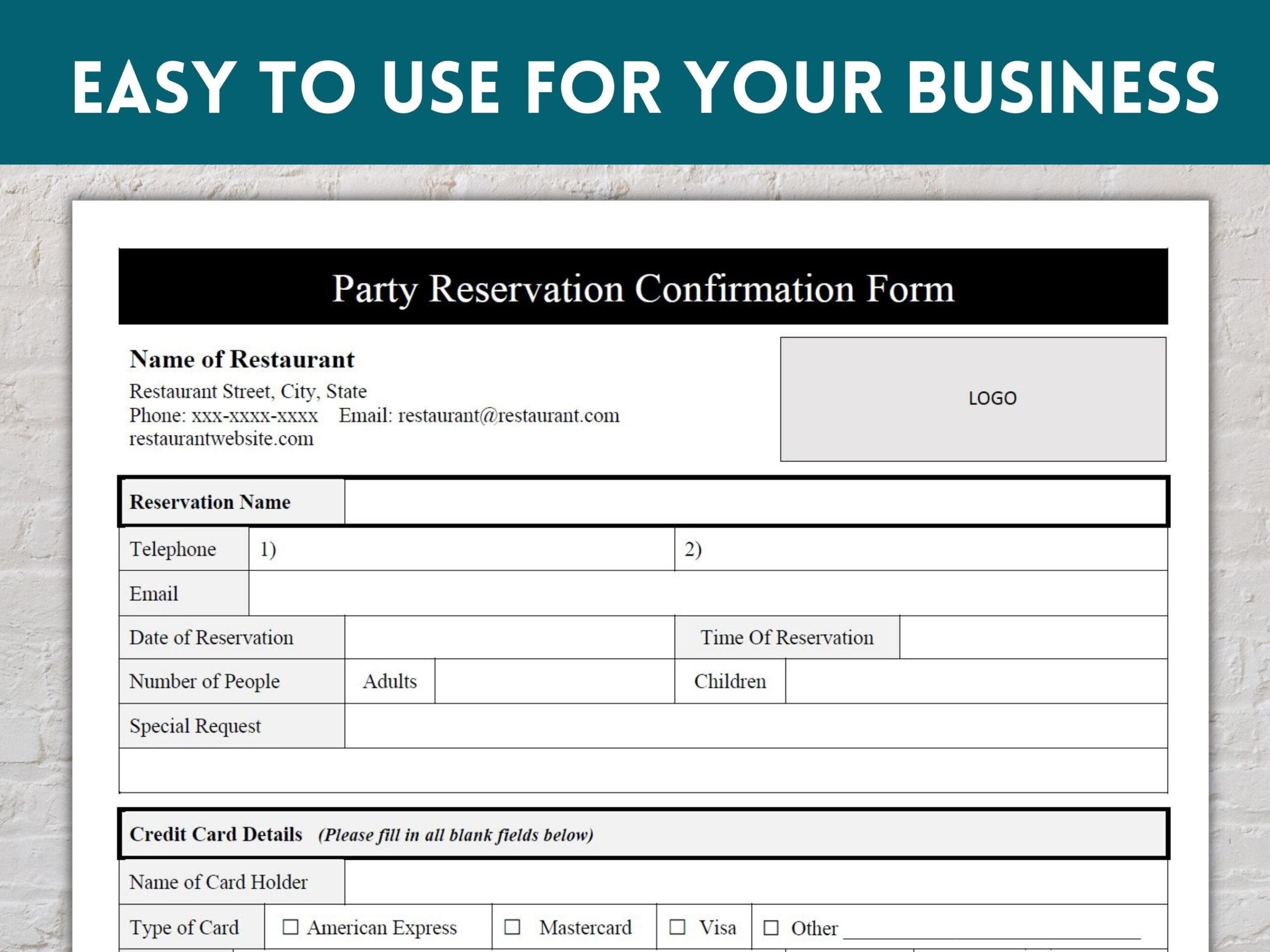 Editable Table Reservation List Restaurant Table Reservation Form Restaurant Reservation Sheet Large Party Reservation Etsy