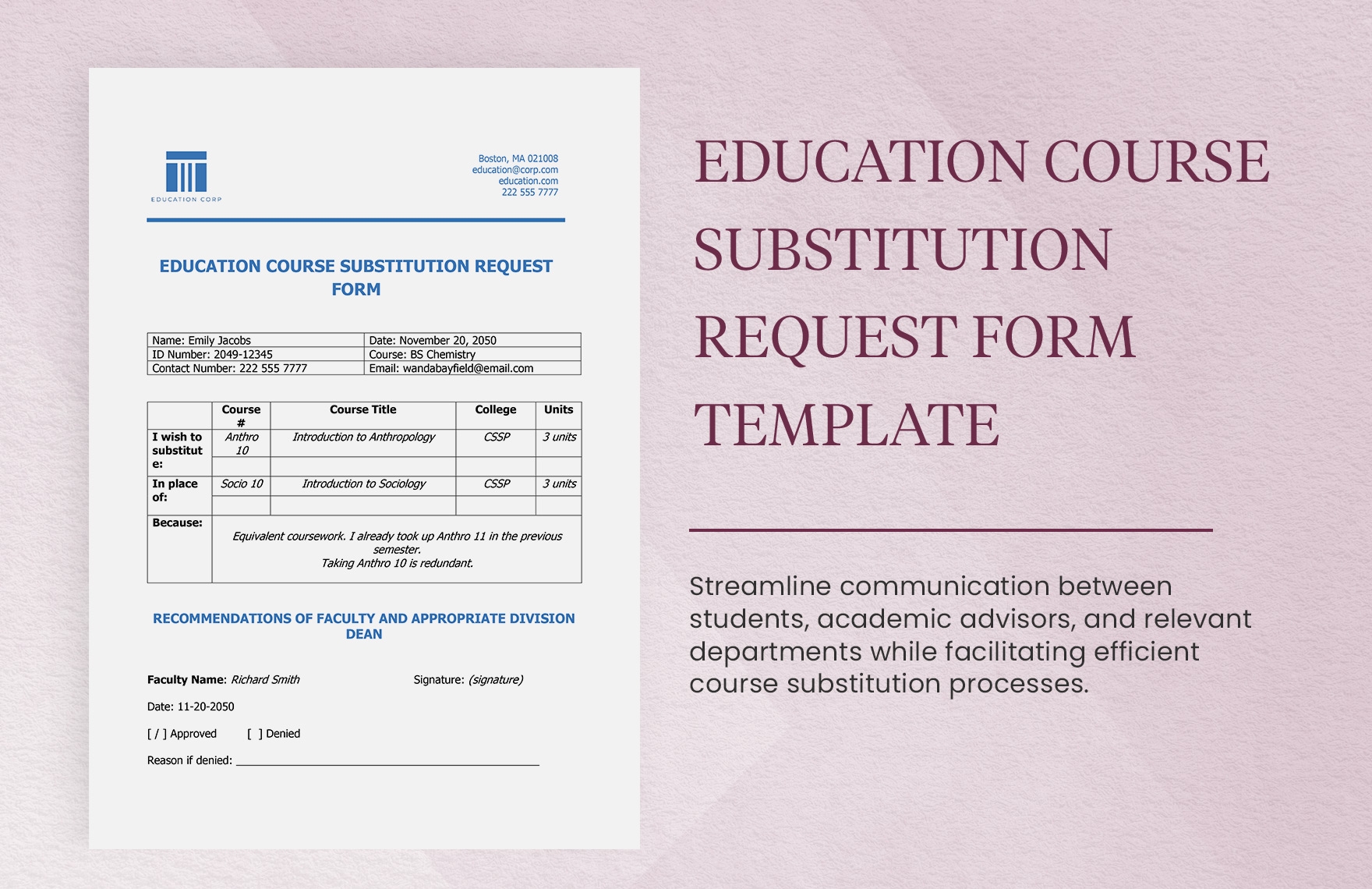 Education Course Substitution Request Form Template In Word Google Docs Download Template