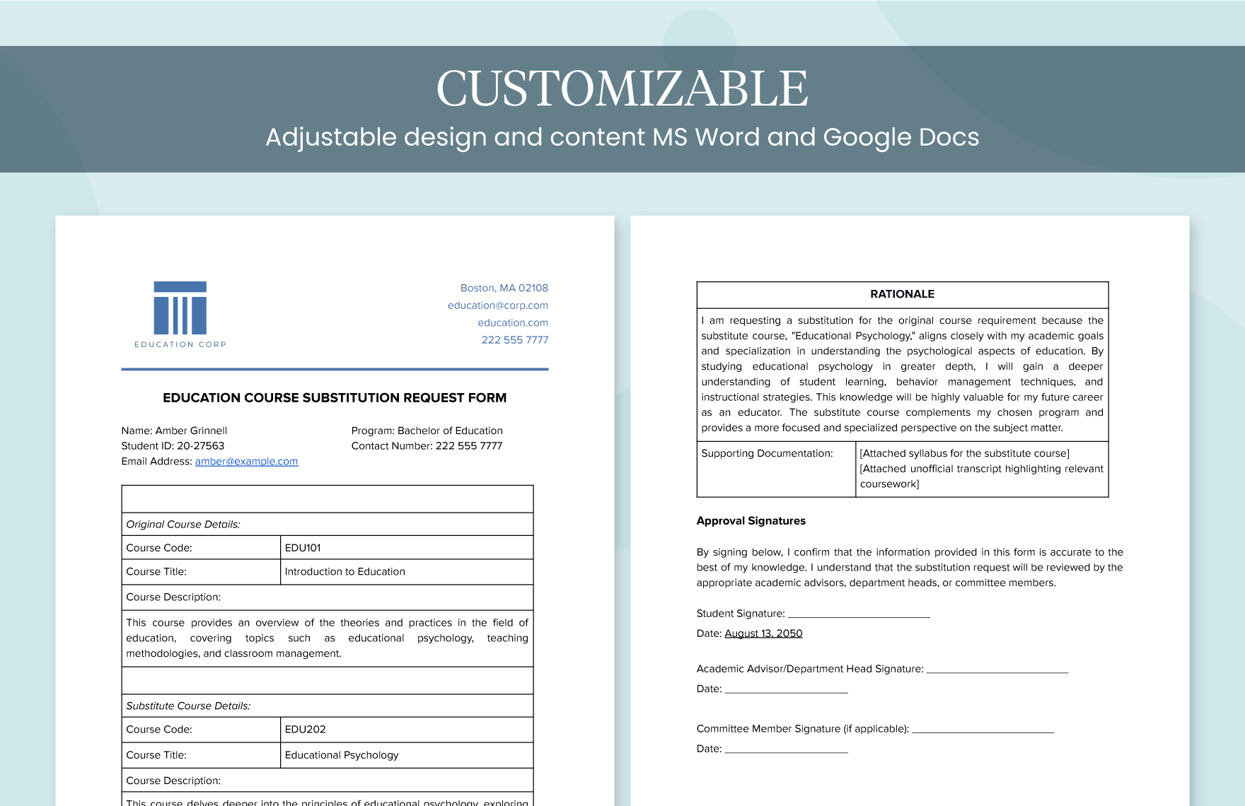 Education Course Substitution Request Form Template In Word PDF Google Docs Download Template