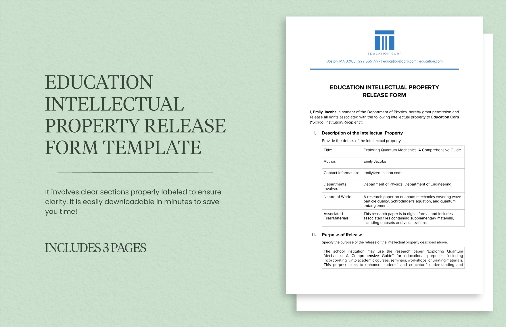 Education Intellectual Property Release Form Template In Word PDF Google Docs Download Template