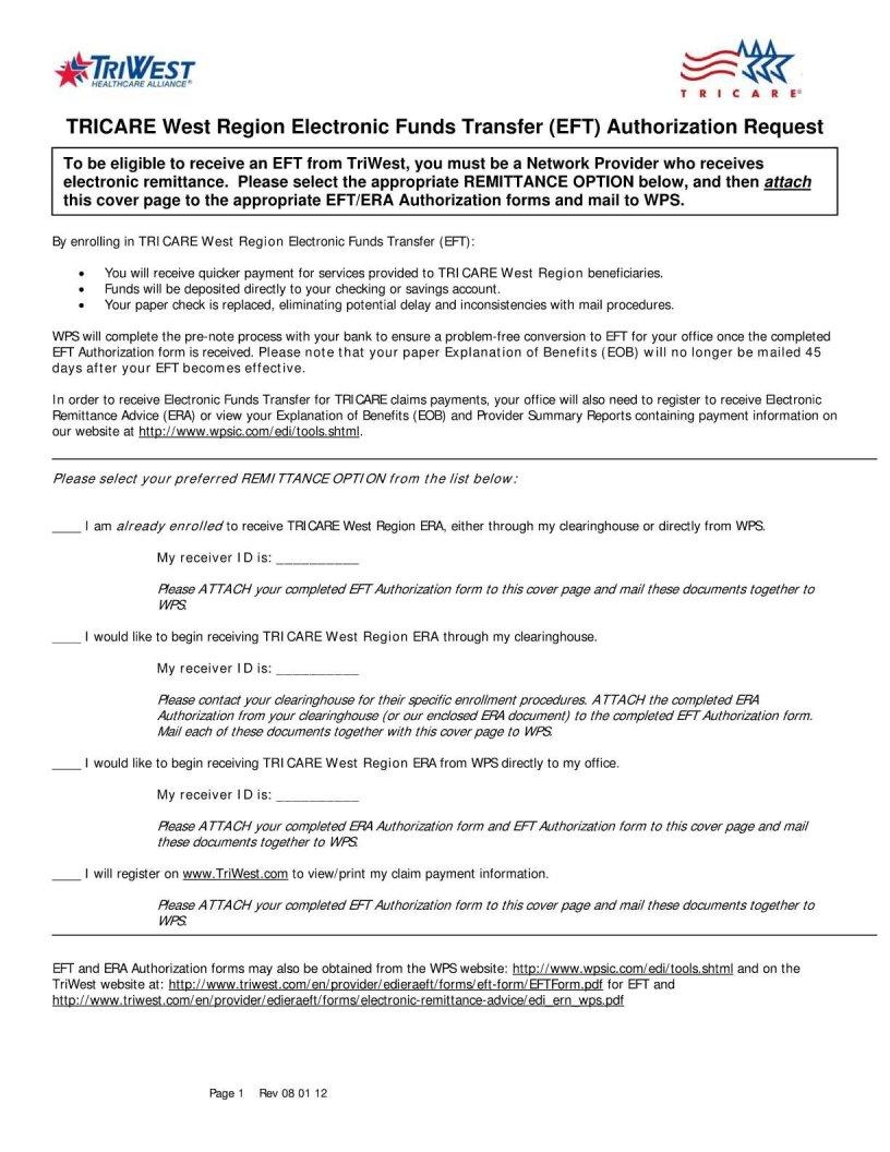 Eft Form Tricare West Fill Out Printable PDF Forms Online Eft Form Tricare West Fill Out Printable PDF Forms Online