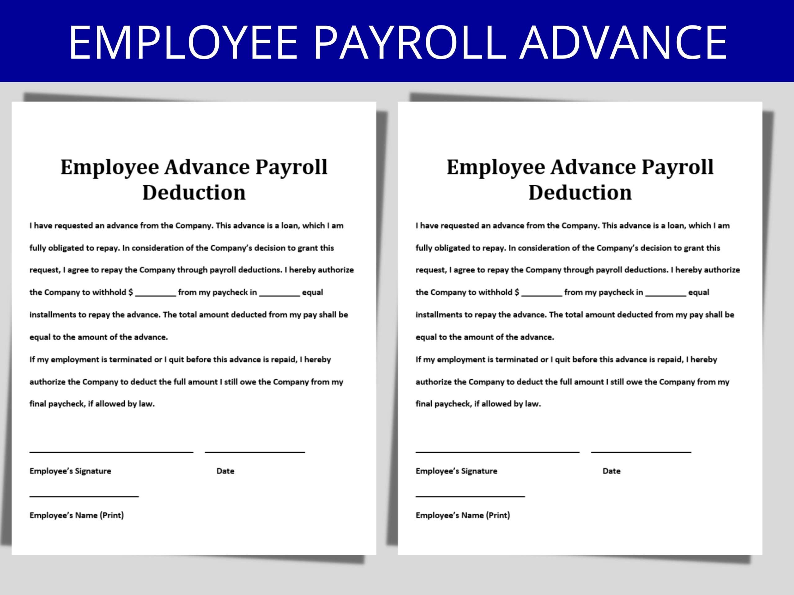 Employee Advance Payroll Deduction Form Editable Template Etsy Employee Advance Payroll Deduction Form Editable Template Etsy