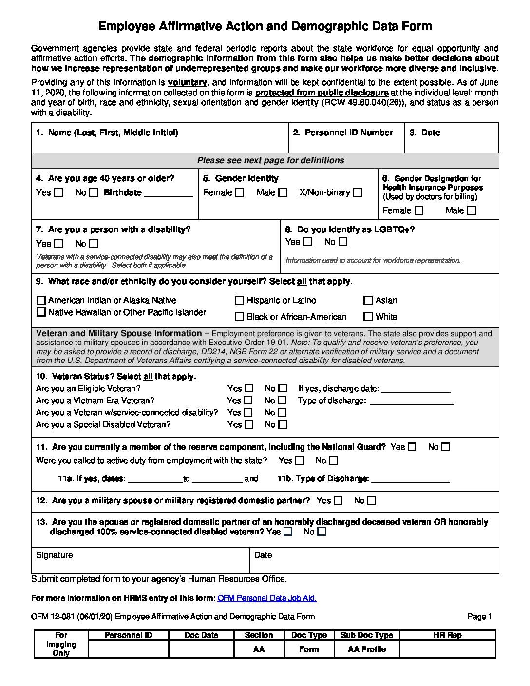Employee Affirmative Action Profile Washington State Patrol