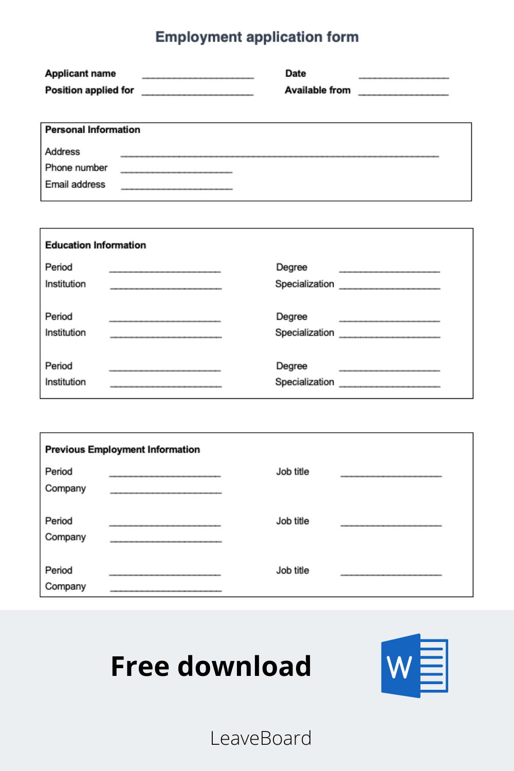 Employee Application Form Leave Board Employee Application Form Leave Board