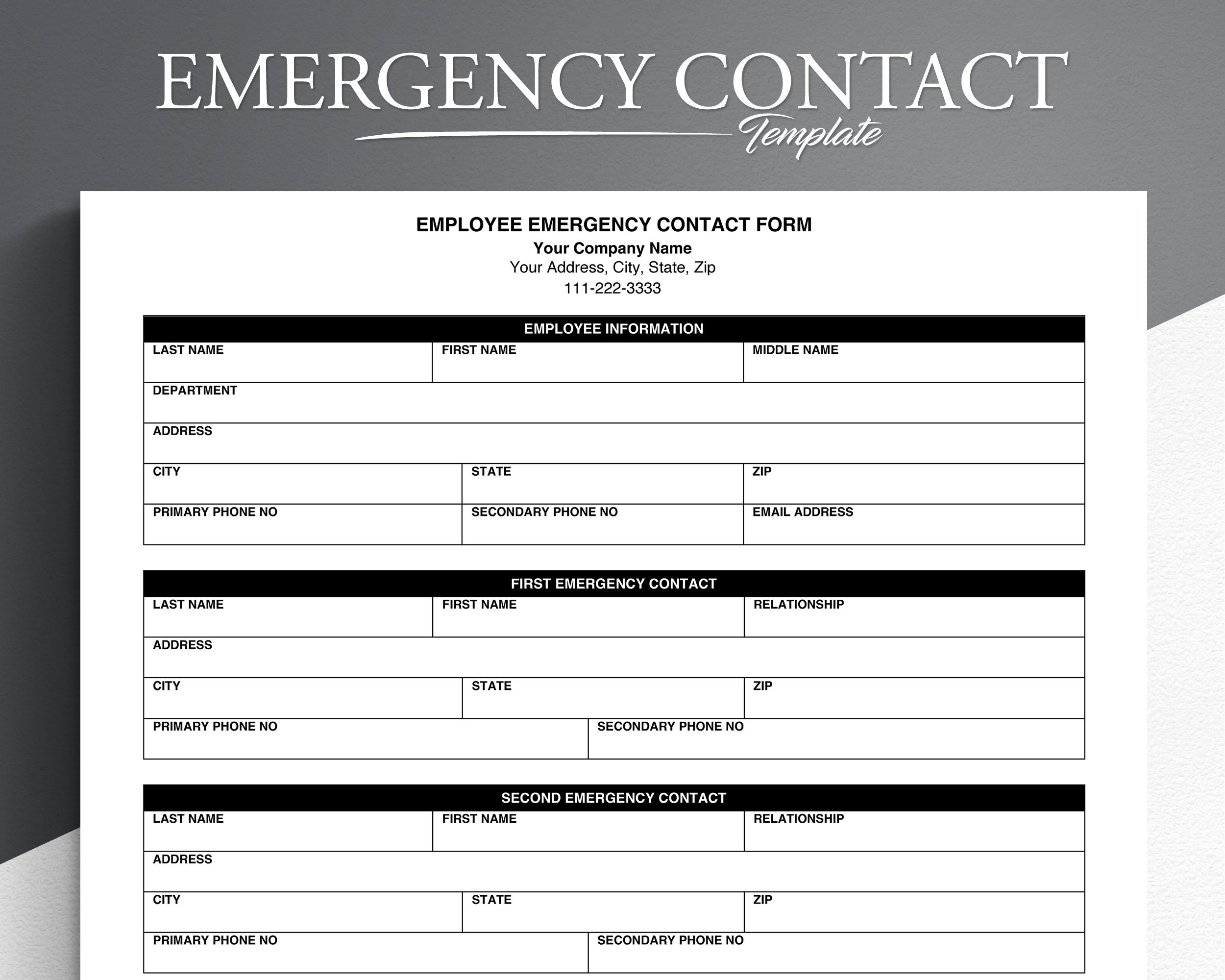 Employee Emergency Contact Form Pdf google Docs microsoft Word New Employee Form New Hire Template Employee Information Etsy