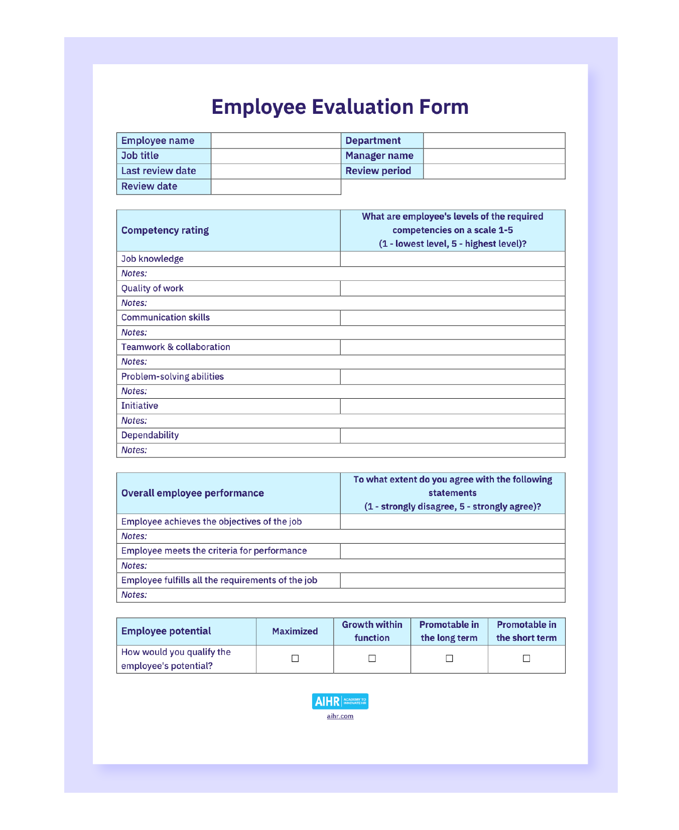 Employee Evaluation Template And Guide Free Download AIHR