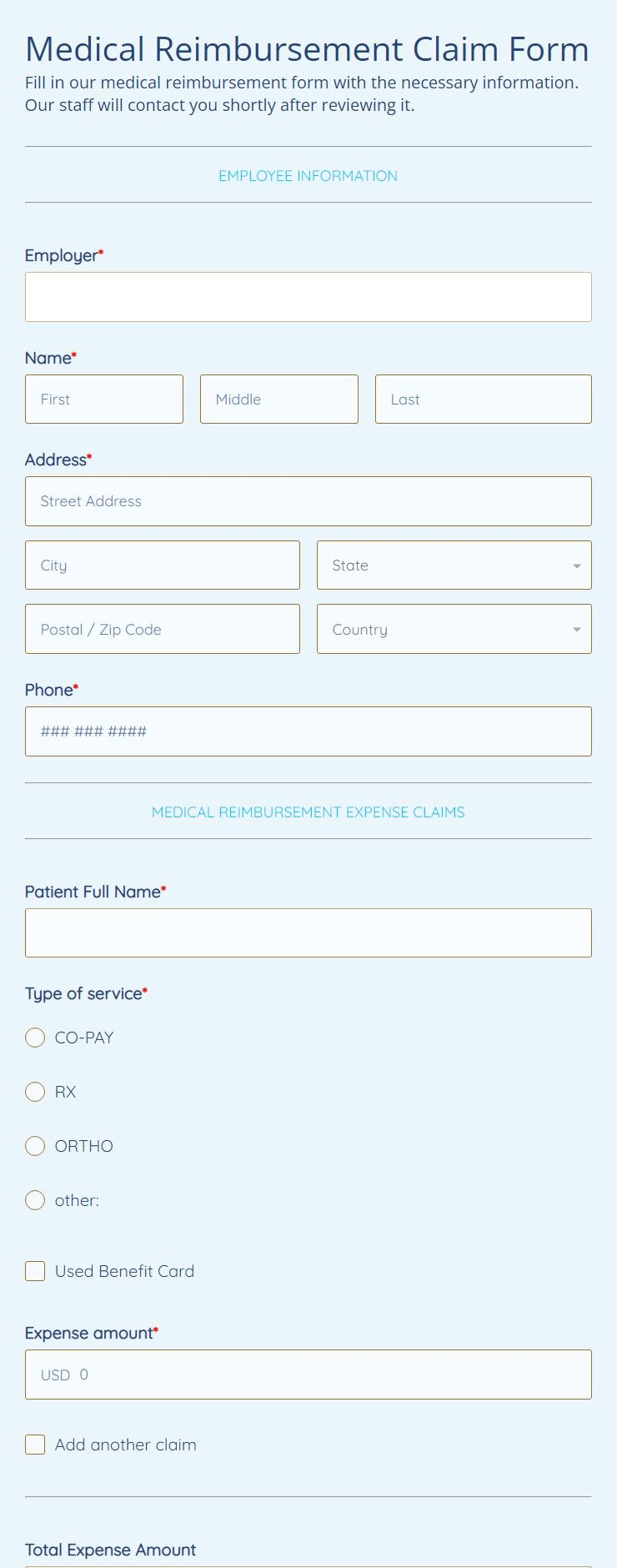 Employee Medical Reimbursement Claim Form Template