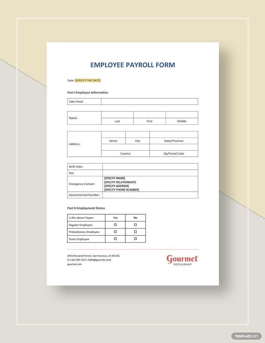 Employee Payroll Form Template In Pages Word Google Docs Download Template Employee Payroll Form Template In Pages Word Google Docs Download Template
