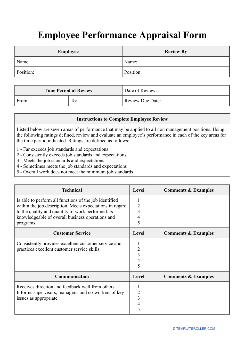 Employee Performance Appraisal Form Levels Fill Out Sign Online And Download PDF Templateroller