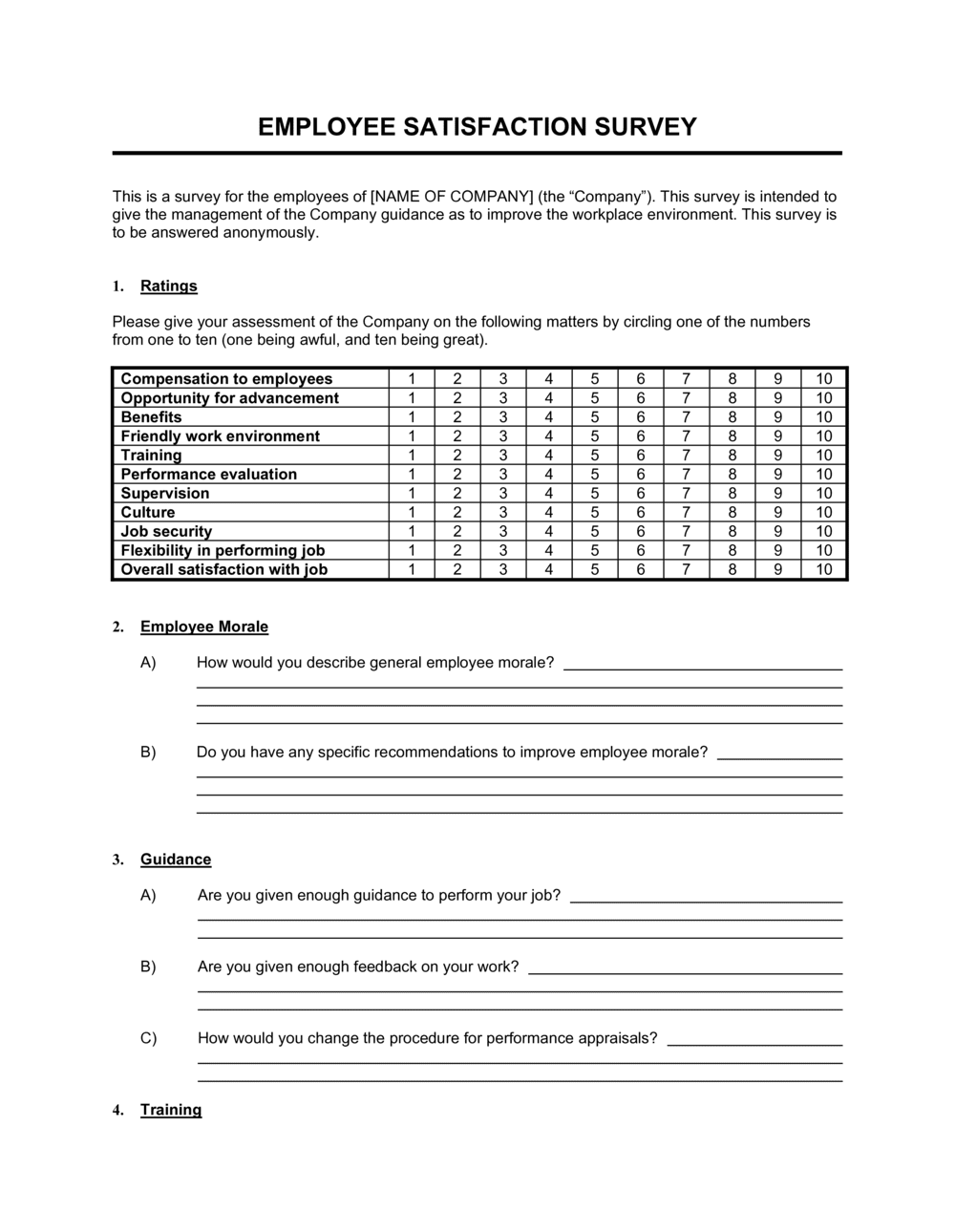 Employee Satisfaction Survey Version 2 Template