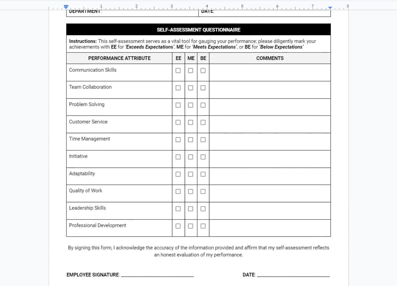 employee self assessment form