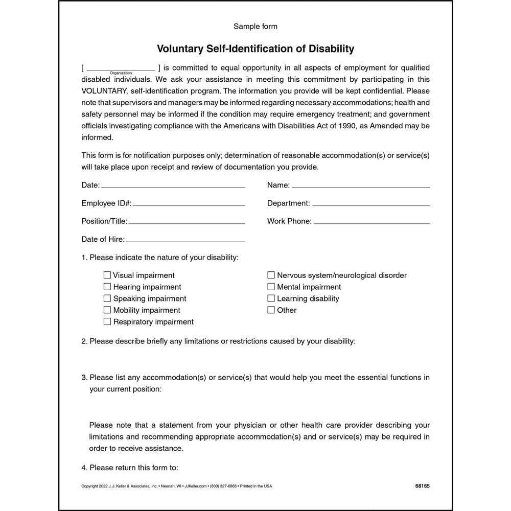 Employee Self Identification Of Disability Form 8 5 X 11 75 Pack Walmart Employee Self Identification Of Disability Form 8 5 X 11 75 Pack Walmart
