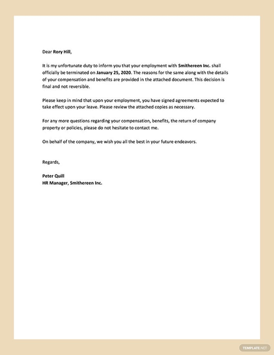 Employee Termination Letter Template In Word Google Docs Pages PDF Download Template Employee Termination Letter Template In Word Google Docs Pages PDF Download Template