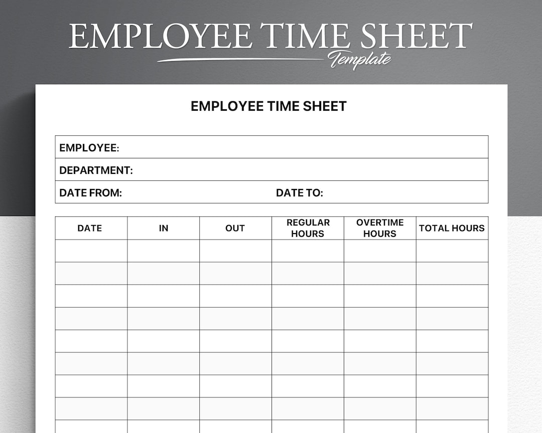 Employee Timesheet Editable Timesheet Printable Timesheet Time Card Time Tracker Work Log Timekeeping Sheet Time Log Etsy
