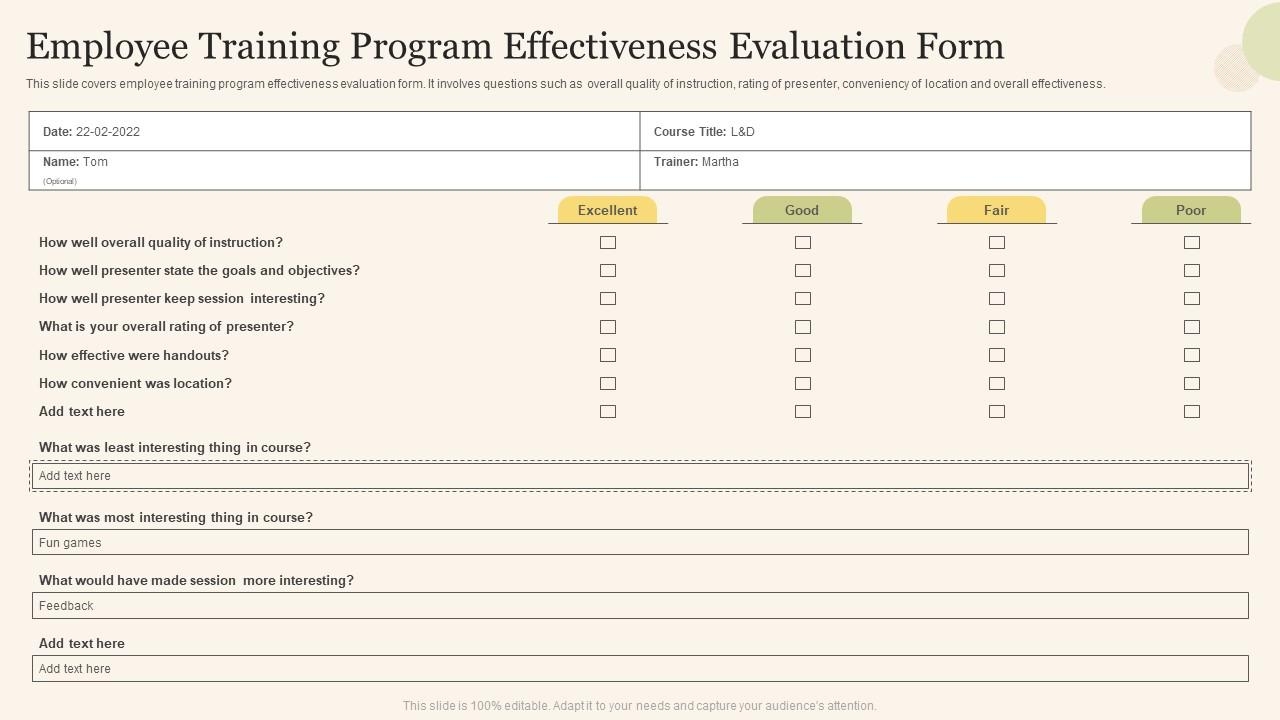 Employee Training Program Effectiveness Evaluation Form PPT Example Employee Training Program Effectiveness Evaluation Form PPT Example
