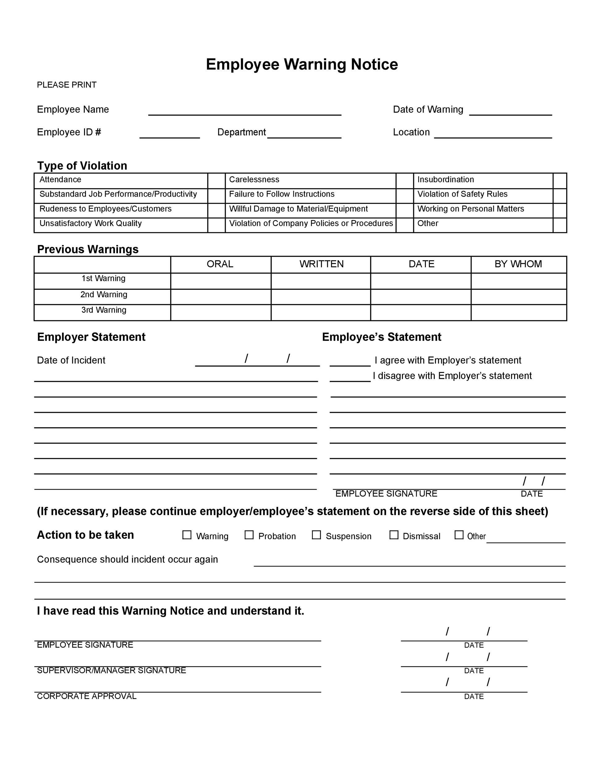 Employee Warning Notice Download 56 Free Templates Forms Employee Warning Notice Download 56 Free Templates Forms