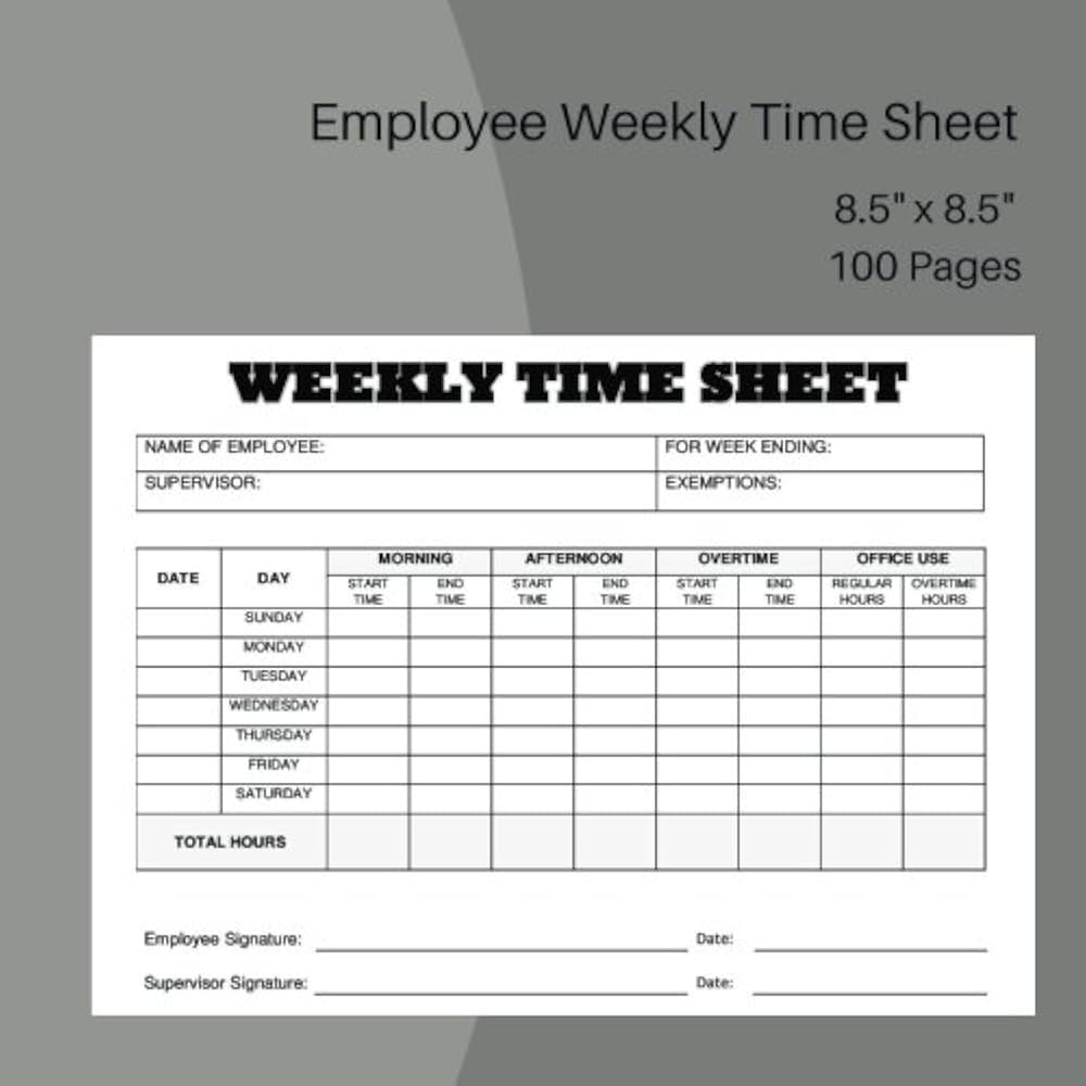 Employee Weekly Time Sheet Employee Weekly Time Sheet Size 8 5 X 8 5 100 Sheets Weekly Time Sheet Size 8 5 x 8 5 100 White Sheets By Dae Notes 9781983745089 Amazon Books Employee Weekly Time Sheet Employee Weekly Time Sheet Size 8 5 X 8 5 100 Sheets Weekly Time Sheet Size 8 5 x 8 5 100 White Sheets By Dae Notes 9781983745089 Amazon Books