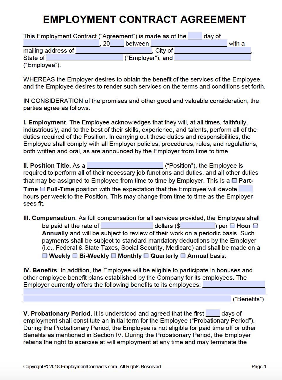 employment agreement sample