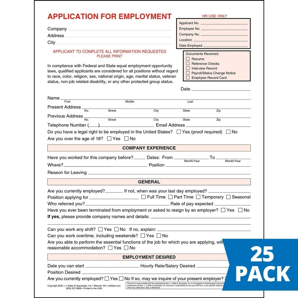 Employment Application Form 8 5 X 11 Job Application 25 Pack Made In USA Walmart Employment Application Form 8 5 X 11 Job Application 25 Pack Made In USA Walmart