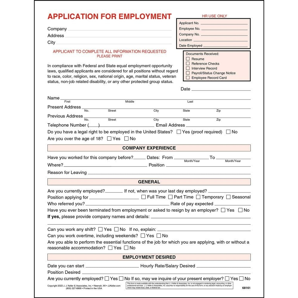 Employment Application Form 8 5 X 11 Job Application 25 Pack Made In USA Walmart