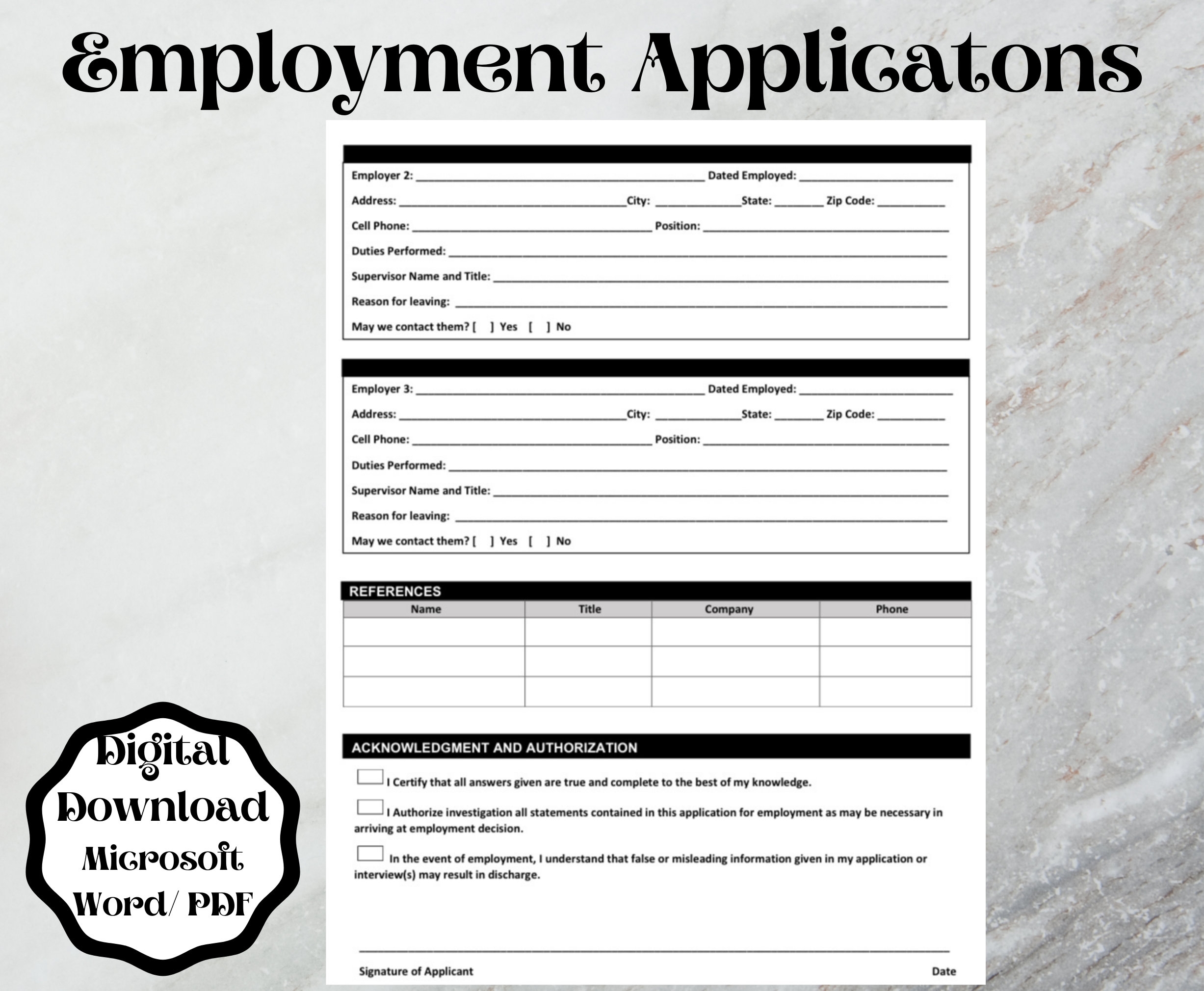 employment application form