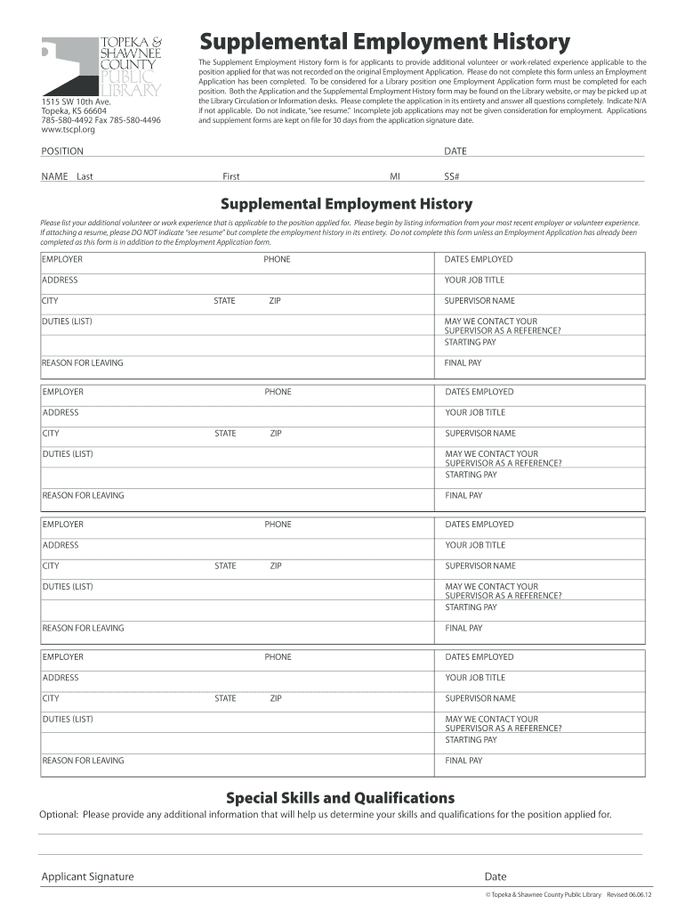 Employment History Form Download Fill Online Printable Fillable Blank PdfFiller