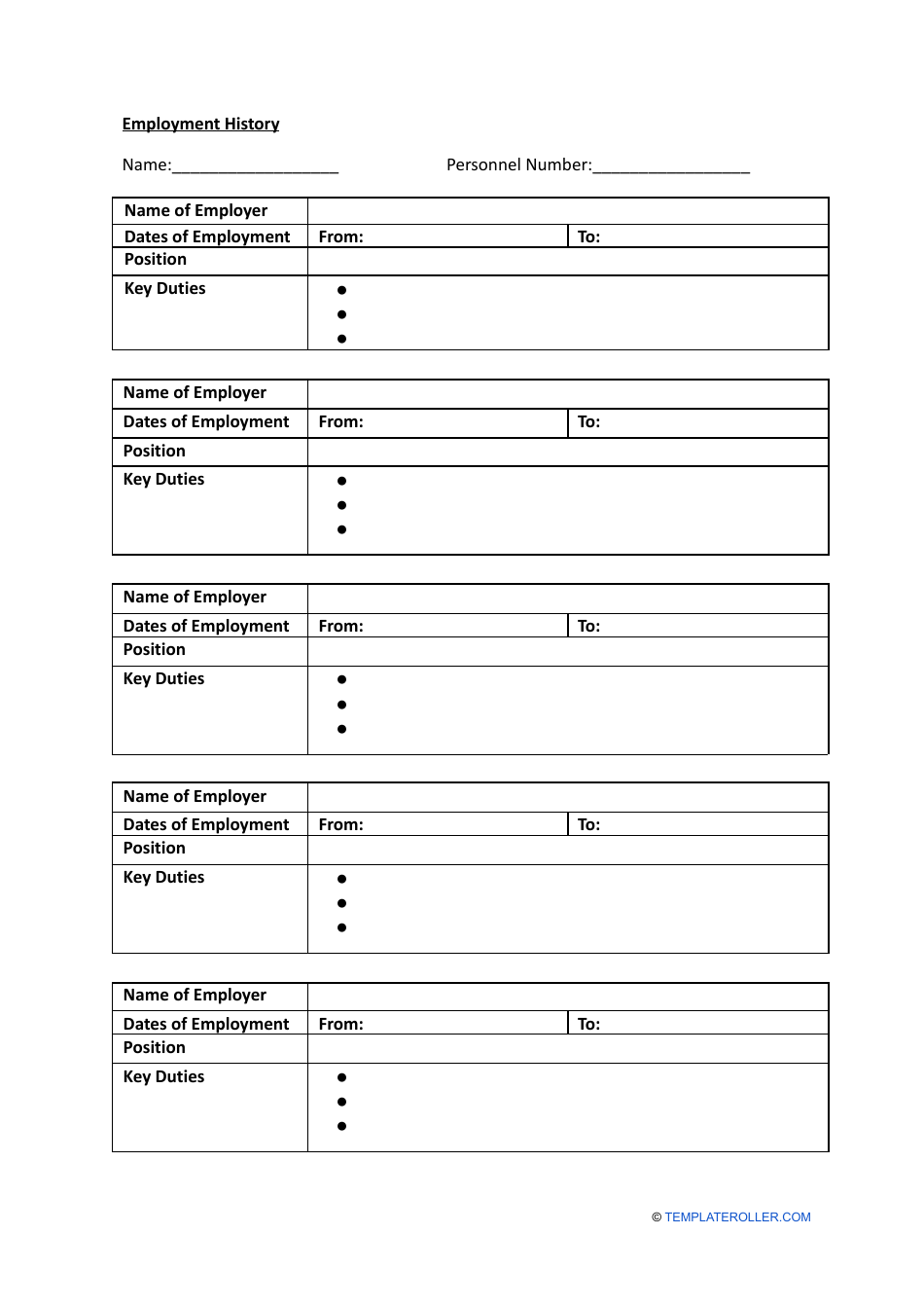 employment history form