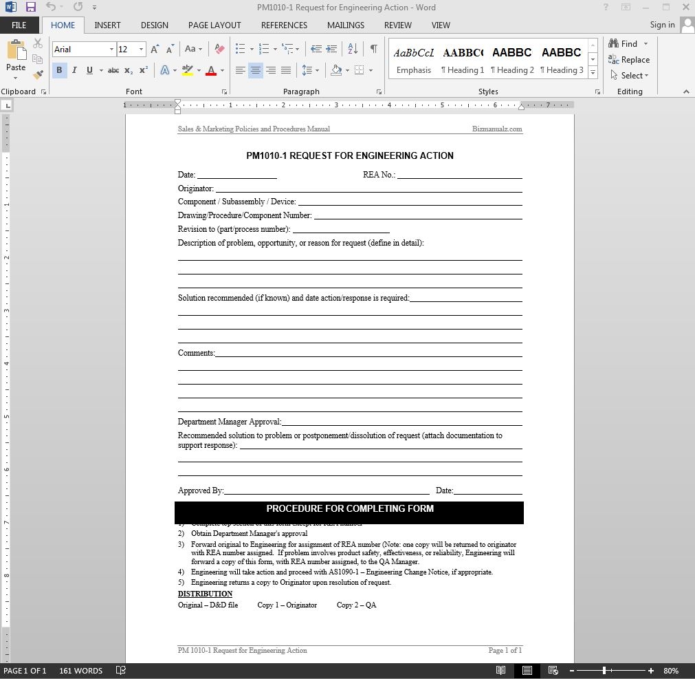 Engineering Action Request Template Word