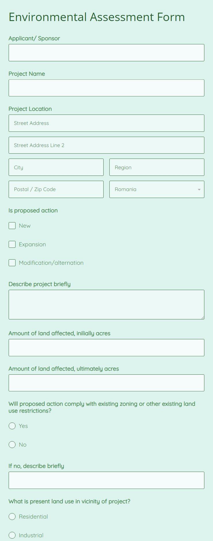 Environmental Assessment Form Template 123FormBuilder