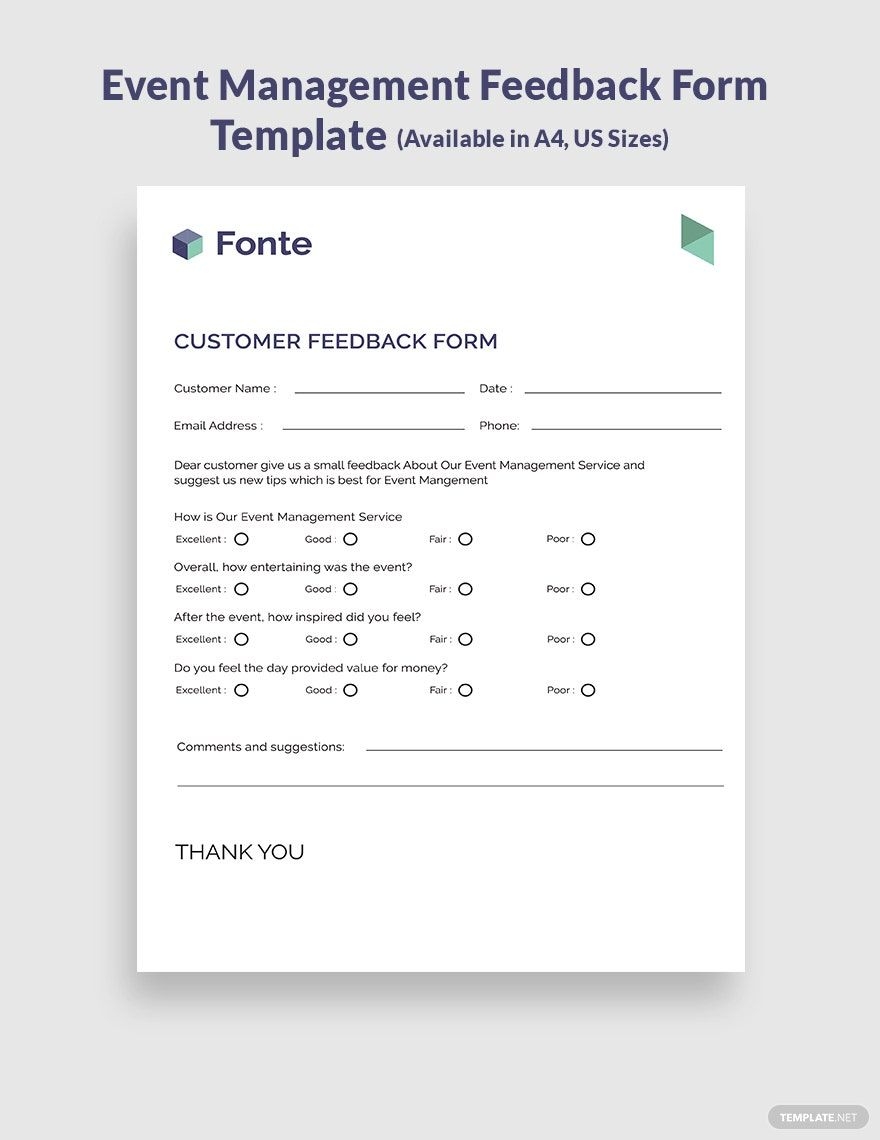 Event Management Feedback Form Template In PSD Illustrator InDesign Word Publisher Google Docs Download Template