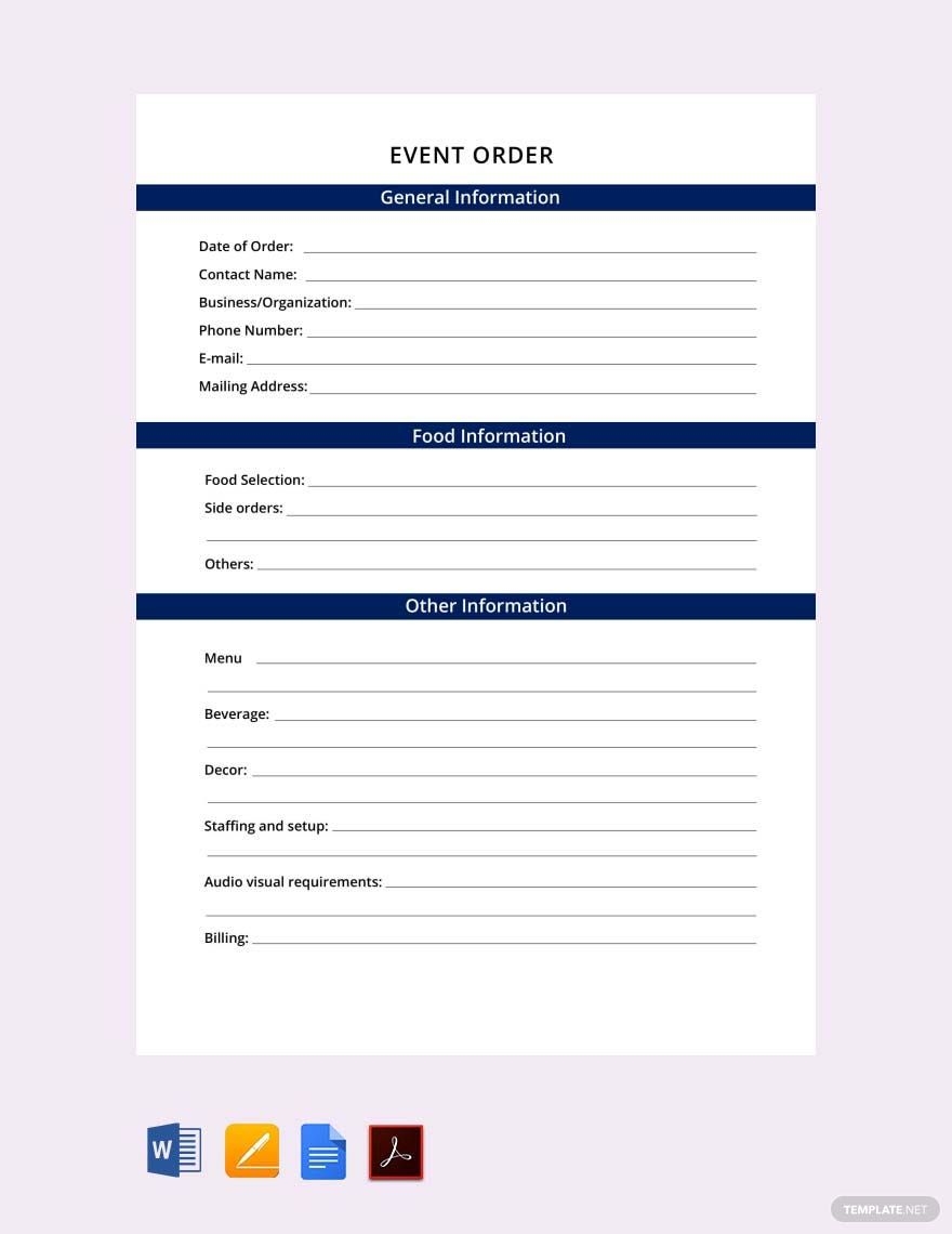 Event Order Form Template In Word Pages PDF Google Docs Download Template