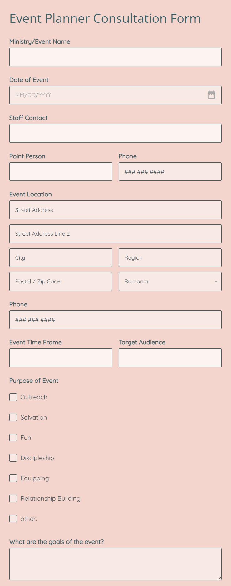 event planning form