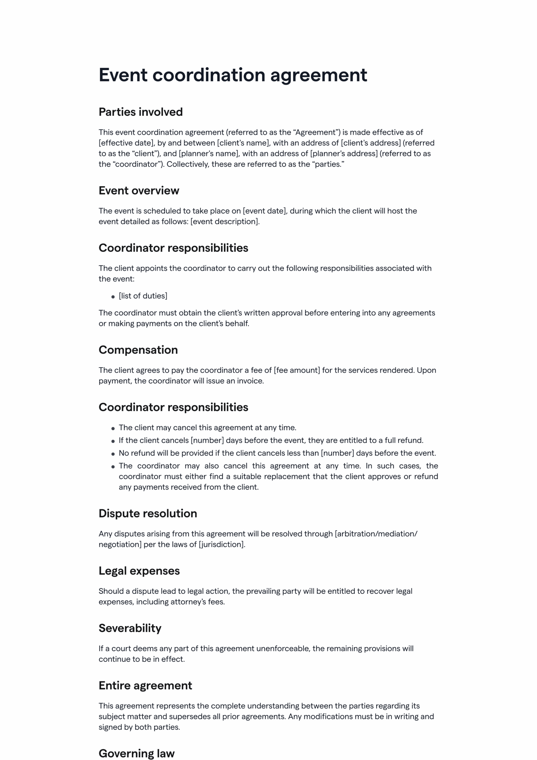 Event Planning Contract Templates Notch