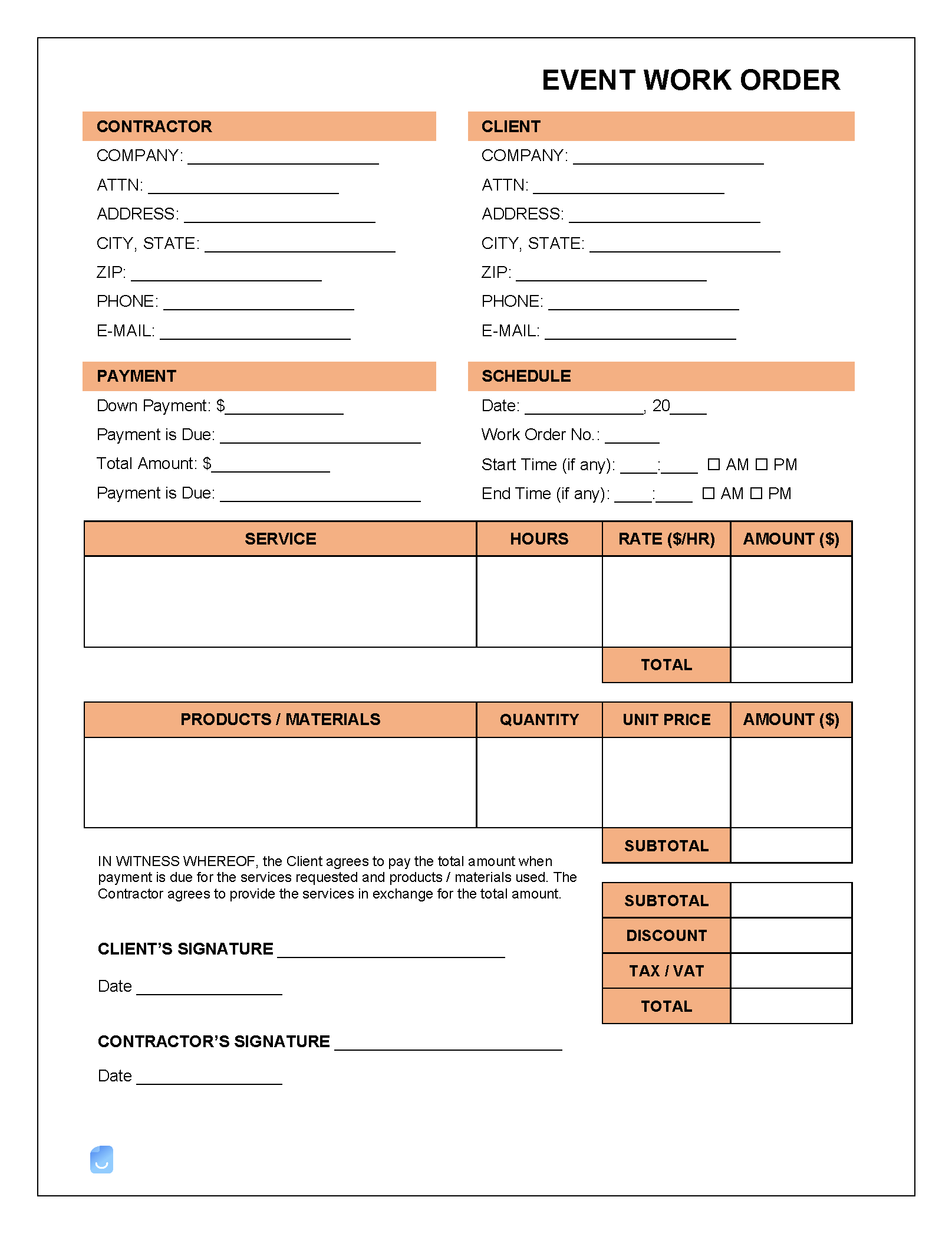 Event Work Order Template Invoice Maker