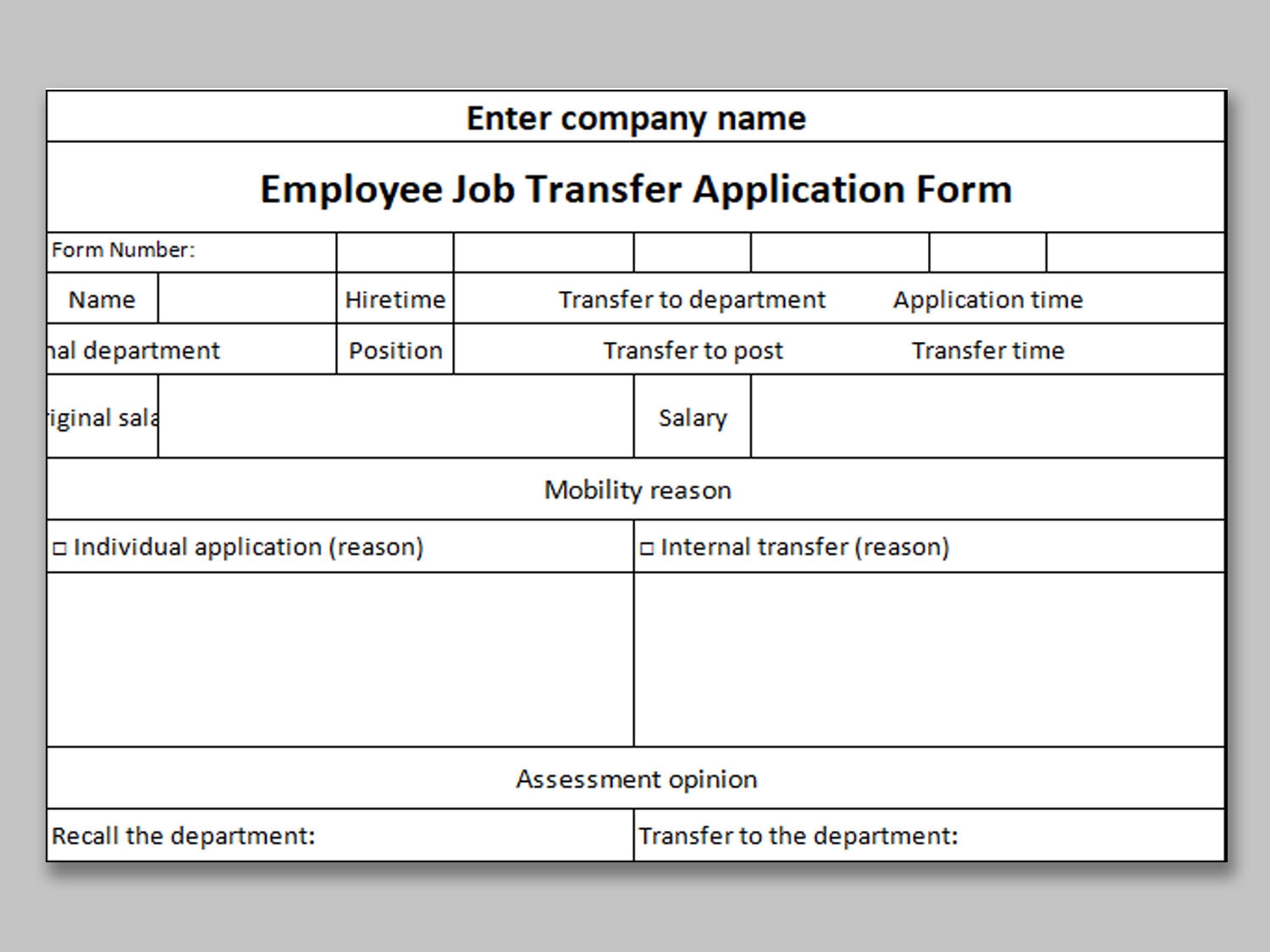 EXCEL Of Employee Job Transfer Application Form xlsx WPS Free Templates