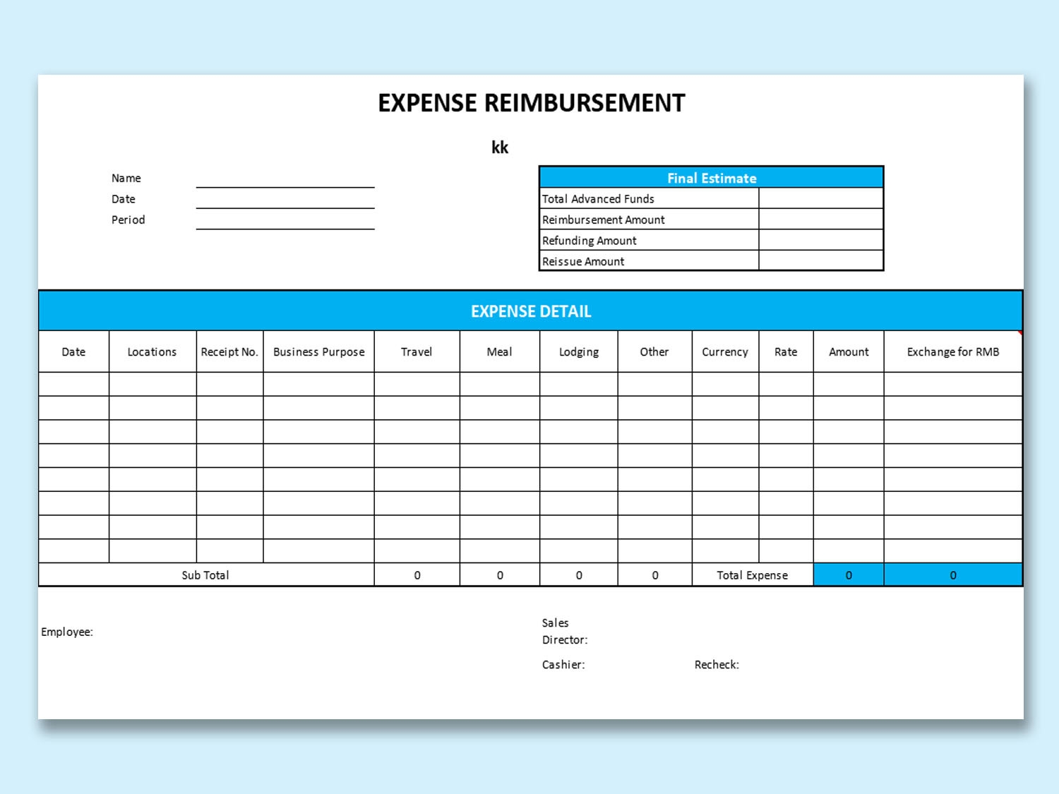 EXCEL Of Finance Expense Reimbursement xls WPS Free Templates